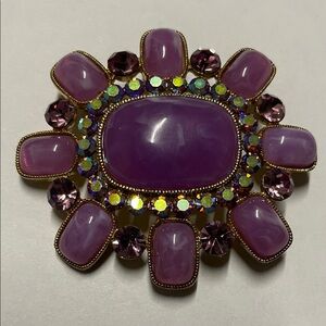 Vintage-Style Vibrant Purple & Pink Cabochon and Rhinestone Brooch Pin
